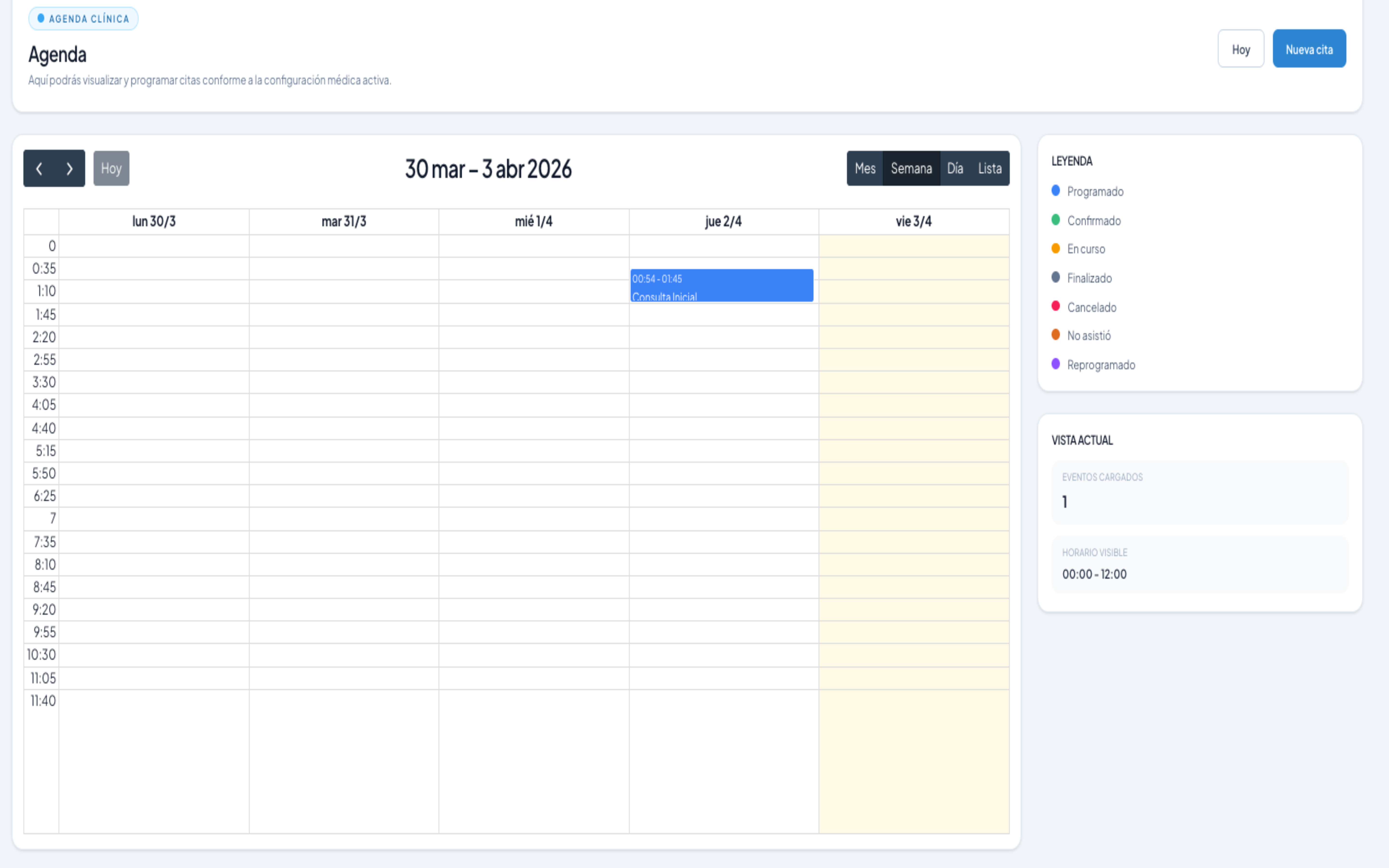 Agenda y operación diaria en SAMVITALS