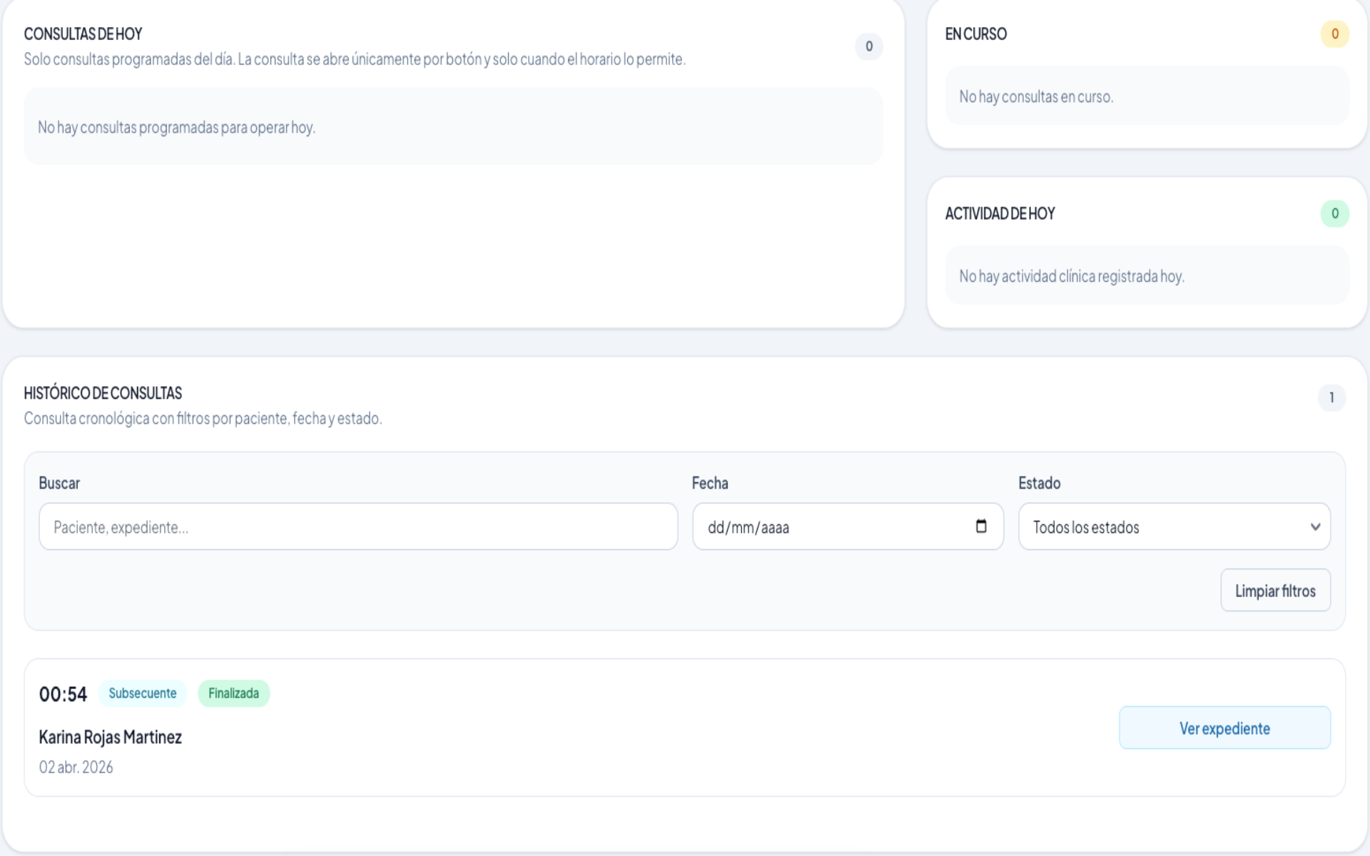 Consulta médica estructurada en SAMVITALS